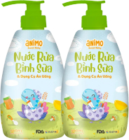 Combo 2 Nước rửa bình sữa kháng khuẩn Animo chai 500ml (Xanh da trời) - Pink plus