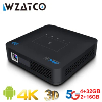 WZATCO 3D Projector 4K 5G WIFI P15 DLP Smart Android for Home Theater Beamer Full HD 1080P Video lAsEr Portable MINI Proyector