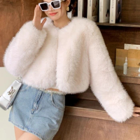 2024 autumn/winter loose fashion new niche Antarctic fox fur coat for women's imitation wool long fur short white coat