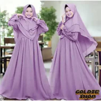 Goldie Shop Gamis Syari Anak ABG Zarina + JILBAB 10 - 13 tahun / Gamis Anak Cewek / Gamis Polos Anak