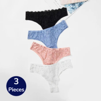BZEL 3PCS Women's Panties Set Lace Thongs Sexy Lingerie Hollow Out Female Underwear Charming Mesh G-Strings Soft Cozy Underpants