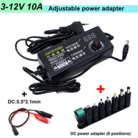 3-12V 10A Adjustable AC To DC Power Supply 3V 6V 8V 9V 12V 10A Power Supply Adapter Universal 220V To 12V Volt Adapter +DC Trans