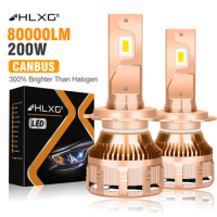 HLXG 200W H7 LED Headlight Bulb Canbus 80000LM H1 H4 H8 H9 H11 HB3 9005 9006 9012 Fan Cooling Fog Lamp LED Lights For Vehicle