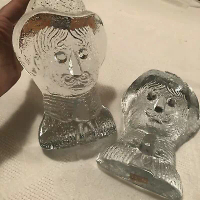 Pair Mod DAS Icefloe Clear Blenko Glass English Bobby Bust Vintage Bookends EUC