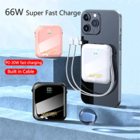 Portable Mini Power Bank 20000mAh 66W Fast Charging External Battery Pack for iPhone Samsung Xiaomi Huawei Powerbank with Cable