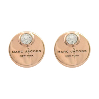 MARC JACOBS 金屬logo圓牌水鑽裝飾耳針式耳環(玫瑰金色)