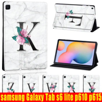 For Samsung Galaxy Tab S6 Lite P610 Anti-Dust Leather Cover Case for Tab S6 Lite P615 Shockproof White Marble Series Tablet Case