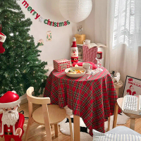 Christmas New Year Tablecloth Vintage Plaid Background Cloth Internet Celebrity Decoration Photo Pro
