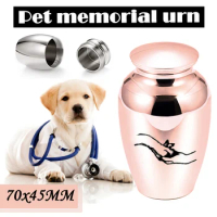 Pet cremation urn dog paw print and owner's hand pattern ashes holder Aluminum alloy ashes jar (70x45MM)-Custom date name