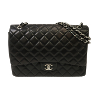 【二手名牌BRAND OFF】CHANEL 香奈兒 黒色 羊皮 菱格紋 Classic Flap Maxi 肩背包 鍊帶 銀扣