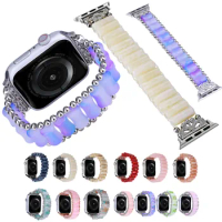 Resin Watch Band For Apple Watch Ultra 49mm 7 8 41 45mm 38 40mm 42 44mm Strap Women Beads Link Bracelet for iWatch 6 SE 5 4 3 2