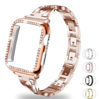 Bling Case+strap for Apple Watch band 40mm 44mm 41mm 45mm 38mm 42mm 40 mm Diamond Metal bracelet iWatch series 9 8 3 6 se 7 band