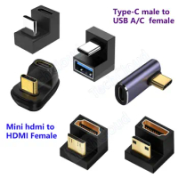 360 Degree U-shaped Mini HDMI&amp;Type-C Adapter USB3.2 Adapter Type-c Extension HDMI Converter HD 2.1V8K 60Hz For Portable monitor