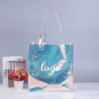 200pcs/Lot 2024 Fashion Custom Printing Logo Size PVC Holographic Bag Waterproof Schoolbag Clothes Books Gift Shopping Package