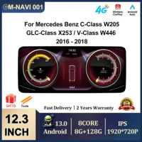 12.3 inch GPS Navigation Screen Android 13 For Mercedes Benz C-Class W205 / GLC-Class X253 / V-Class W446 2016 - 2018 Carplay