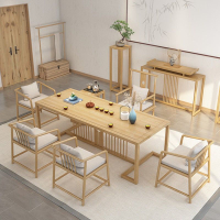 APP下單享點數9% 簡約家用新中式實木茶組合客廳禪意茶臺原木做舊仿古桌椅泡茶桌子