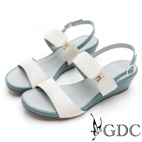 GDC-春夏必備石紋撞色真皮舒適一字涼鞋-米色