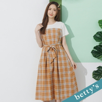 betty’s貝蒂思　格紋拼接綁帶洋裝(深橘)