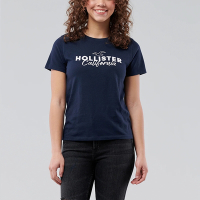 Hollister 經典刺繡大海鷗文字短袖T恤(女)-深藍色