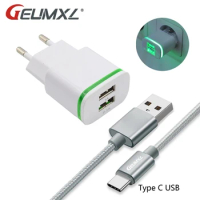 GEUMXL Double USB EU Plug 3FT Nylon Type-C Sync Charge for Chuwi Hi10 Plus, Vi10 Plus,/ Hi10 Pro, VI8 Plus, Hi8 Pro, HiBook Pro
