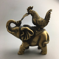 仿古做舊純銅象上公雞擺件銅大象銅公雞吉祥如意招財開光風水銅器