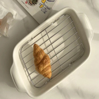 Baking Pan Draining Mesh Tray Baked Fish Plate Preparation Plate Oven Ins Home Toast Pan Grill Pan with Ears