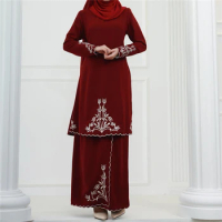 2 Pieces Muslim Sets Women Abaya Solid Embroidery 2pcs Skirts Suits Islamic Clothing Malaysia Baju Kurung Turkey Prayer Clothes