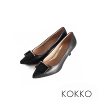 【KOKKO 集團】優雅知性尖頭柔軟綿羊皮細跟包鞋(黑色)