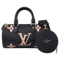 LV M45980 PAPILLON BB 經典壓花牛皮兩用包/圓筒包(黑)