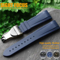 22mm FKM Rubber Watch Band for Tudor Black Bay GMT 1958 Curved End Tudor Watch Strap Dustproof Water