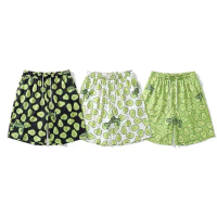 Hawaiian avocado green all-print sports shorts for men and women, casual loose versatile knee-length