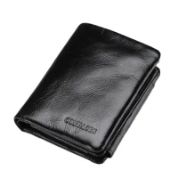 Mens Short Wallet Genuine Leather Coin Pocket Men's Leather Wallet Driver's License Photo Album Wallets RFID Male J111