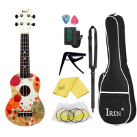 21 Inch Ukulele Hawaiian Guitar Colored Flower Mini Guitarra Ukulele 4 Strings Ukulele with Tuner Strap Capo Guitar Accessories