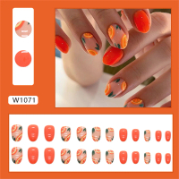 Grapefruit Red Oval Glossy Fake Nails Easy to Apply Simple to Peel off Nails for Stage Performance W