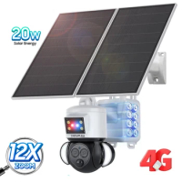 6MP 12X Zoom WiFi Camera 4G SIM with 20W Solar Panel 20000mAh Battery 24/7 Loop Recording Dual Lens 360 UBOX IP CCTV