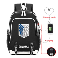 Top Quality Attack on Titan USB Charge Backpack School Bag Fashion Attack on Titan Bags Beautiful Students School Backpack