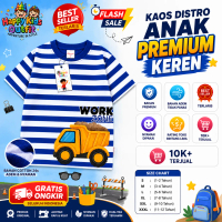 Happy Kids Outfit-Kaos Distro Salur Stripe Anak Laki Laki Lengan/Tangan Pendek Baju Atasan Anak Cowo