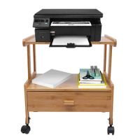 Mobile Printer Stand Holder with Storage Shelf , Rolling Cart with Wheels, Bamboo Rack for Home and Office