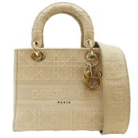 【二手名牌BRAND OFF】Dior 迪奧【再降價】米色 緹花帆布 Lady Dior D-Lite 两用包