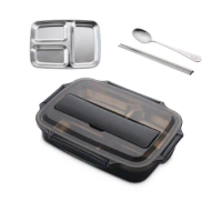 HF Stainless Steel 304 Lunch Box With Spoon Leak-proof Lunch Bento Boxes Dinnerware Set Microwave Adult Children Food Container