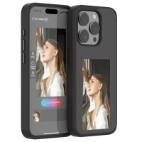 Case Smart Projection E-ink   for iPhone 13 14 15 16 Pro Max Customizable NFC Screen - BLACK, IPHONE