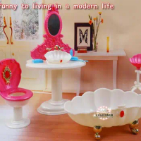 accessories for barbie toilet for barbie house tub doll Furniture Accessories Bathtub + Toilet + Dresser Chair Set Play House