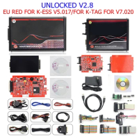 Online 2.80 EU Red Kess V5.017 OBD2 Manager Tuning Kit KTAG V7.020 4 LED BDM Frame 22pcs Adapters K-TAG 2.25 ECU Programmer