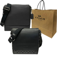 【COACH】專櫃款經典LOGO掀蓋男款斜背包贈紙袋(多色選一)
