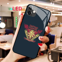 Luminous Tempered Glass phone case For Apple iphone 12 11 Pro Max XS Captain Marvel Acoustic Control Protect LED Backlight cover