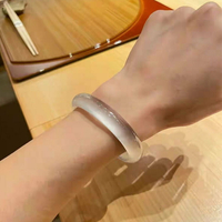 【現貨】石英質玉水沫手鐲 女款扁條玉石鐲子水沫玉手鐲冰透白月光玉手鐲【北歐家居生活】