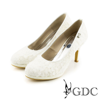 GDC-性感夢幻蕾絲立體花瓣面料蝴蝶結高跟鞋(婚鞋)-白色