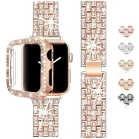 For Apple Watch Band Ultra 49mm 45mm 41mm 40/44mm 42mm Glitter Metal Strap Diamond Protective Case iWatch Series 9 8 7 6 5 4 SE