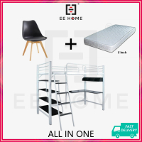 All in 1 Aloha Loft Single Size Bed Frame with Study Table Book Shelves Chair Katil Besi Aloha - CM-