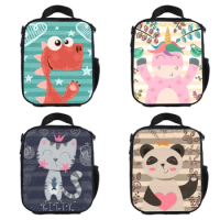 Kawaii Cartoon Dino Panda Kitten Unicorn Print Lunch Bags Cute Crossbody Bags Kids Picnic Bag Boys Girls Insulated Lunch Box